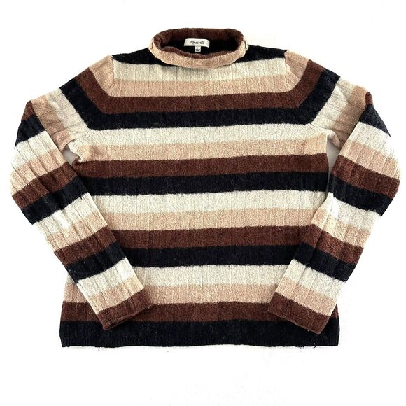 Madewell Sweater Merino Wool Alpaca Striped Small Evercrest Mock Neck Brown Y2K - Picture 3 of 10